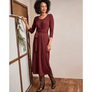 Garnet Hill Ballet-Wrap Knit Midi Dress in Burgundy Red Size S EUC
